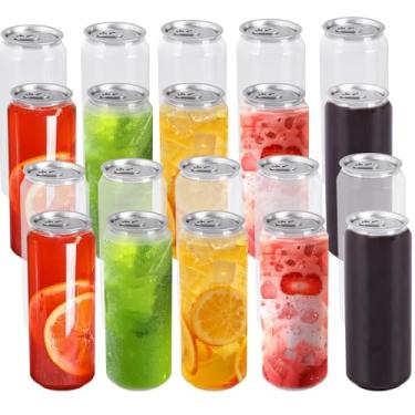 Imagem de Embalagem com 100, garrafas de suco de plástico de 500 ml com tampas de lata de alumínio, garrafas transparentes descartáveis à prova de vazamento para suco, vitaminas, chá, café, compatíveis com