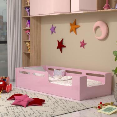 Imagem de Cama Solteiro Infantil Montessori Com Proteção Lateral Amora Rosa