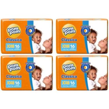 Imagem de KIT 4 Fraldas Pom Pom Clássica Jumbo Tamanho XXG C/ 16 unidades