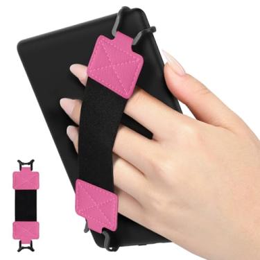 Imagem de MoKo Alça de mão de segurança para tablet Kindle eReaderFire de 6 a 8 polegadas, Kindle/Kobo/Voyaga/Lenovo/Sony Kindle E-Book, alça de mão elástica versátil, suporte de dedo leve, cinto preto, magenta