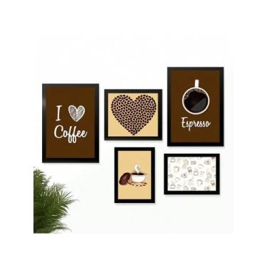 Imagem de Kit 5 Quadros Cantinho do Café Placas Decorativas Cozinha I Love Espre