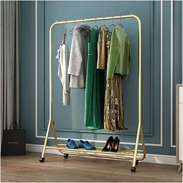Imagem de LIFOND Suporte para roupas com rodas, trilho de roupas com sapateira, aplique no quarto, sala de estar, suporte fácil de montar para decoração de quarto, dourado B