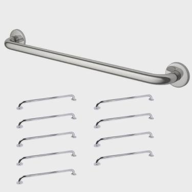 Imagem de Barra de Apoio 70cm Aço Inox Kit 9 Unidades Banheiro Box Idoso Gestante Criança Suporte Resistente Acessibilidade Segurança Proteçao