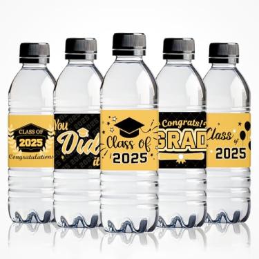 Imagem de 45 etiquetas para garrafas de água de formatura 2025, adesivos de classe de 2025, lembrancinhas de decorações de festa de formatura douradas, etiquetas de graduação de 2025, decorações de classe de