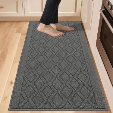 Imagem de COSY HOMEER - Tapetes de cozinha antiderrapantes laváveis 61 cm x 152 cm tapetes de cozinha absorventes tapetes de cozinha de polipropileno para chão, tapete de pia, corredor, lavanderia, cinza