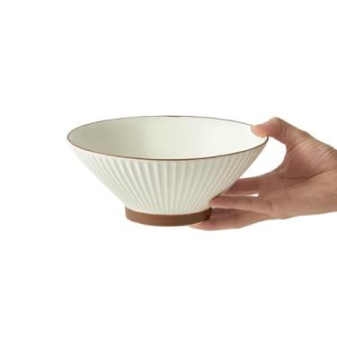 Imagem de Pratos redondos esmaltados, utensílios de mesa de textura minimalista domésticos - tigela de chapéu de 20 cm - branco pérola