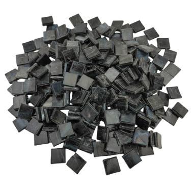 Imagem de Azulejos de mosaico de jade de gelo de 500 g, peças de mosaico de vidro quadrado de 1,5 cm para artesanato, 250 peças de material de quebra-cabeça de pintura de corte fácil cortado à mão (preto)