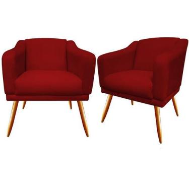Imagem de Kit 2 Poltronas Decorativa Atena Suede Vermelho Pés Madeira Ms Decor -