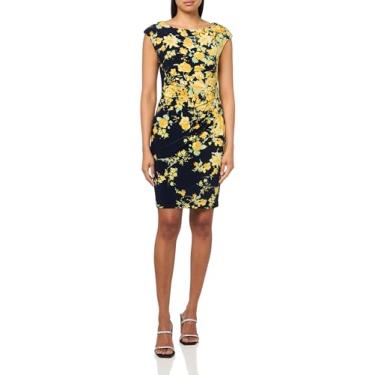 Imagem de Anne Klein Vestido feminino sem mangas, gola canoa com estampa floral ousada, Azul-marinho multi, 44