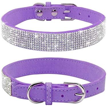 Imagem de Coleira para cachorro Jxinrong com strass, linda, deslumbrante, de camurça macia, de couro para cães, gatos, com strass, cristal, diamante, coleira para cachorro