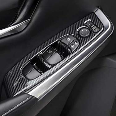 Imagem de Interruptor de janela de suporte de porta com acabamento interno de fibra de carbono para Nissan Sentra 2020 2021 (impressão de fibra de carbono, interruptor de janela)