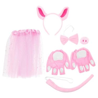 Imagem de MAGICLULU Conjunto de de Porquinho com 6 peças: Tiara de Orelhas de Porco Rosa, Saia, Luvas, Rabo, Nariz, Gravata Borboleta, Cosplay de Animal para Festa Infantil, Halloween, Carnaval
