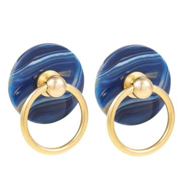 Imagem de Rockcloud Pacote com 2 puxadores de gaveta de fatia de ágata puxadores redondos feitos à mão para armário de cozinha, azul