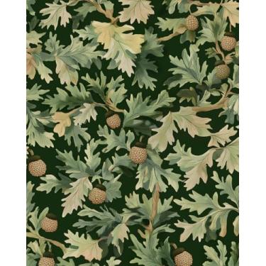 Imagem de Papel de parede floral verde escuro boho vintage folha de carvalho textura natureza bolota papel de parede autoadesivo para armário de fazenda azeitona vinil impermeável removível dormitório amigável