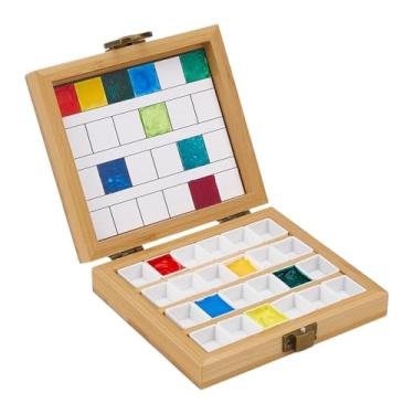Imagem de PH PandaHall Paleta de aquarela vazia, caixa de paleta de madeira de 24 grades, bandeja de tinta portátil com meia panelas, caixa de pintura de viagem, estojo de tinta aquarela para estudantes de arte