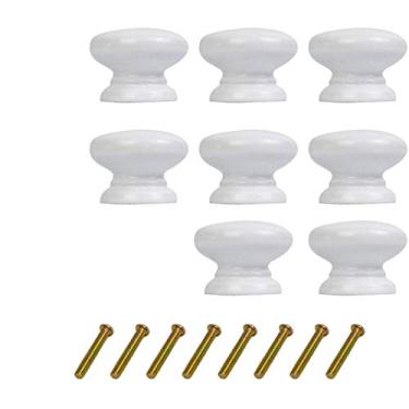 Imagem de Metany Puxador redondo de madeira de 8 peças, gavetas de móveis de cômoda de 33 mm de diâmetro, puxadores brancos de armário com ferragens de parafusos para gaveta guarda-roupa cômoda