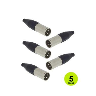 Imagem de Kit 5 Plug Conector Xlr Canon Macho Linha Santo Angelo Sa2x Preto