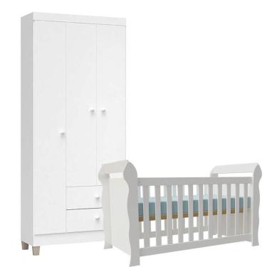 Imagem de Berço Americano Lara E Guarda Roupa Ternura Baby 3 Portas Branco Brilho - Incorplac