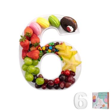 Imagem de Bandeja de charcutaria de acrílico com letras e números de 28 cm – Caixa de alfabeto reutilizável preenchível para doces, lanches, cupcakes – Travessa de servir para aniversário, casamento, festa de