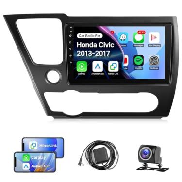 Imagem de Leadfan Rádio automotivo para Honda Civic 2013-2017 estéreo com carplay sem fio Android Auto, tela sensível ao toque de 23 cm para Honda Civic Android rádio WiFi, GPS Navi, câmera traseira, leitor