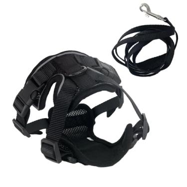 Imagem de Peitoral e coleira para gatos, colete respirável ajustável à prova de fuga com tiras refletivas para gatos pequenos e filhotes, preto P