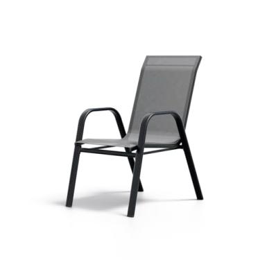 Imagem de GarveeLife Conjunto de 4 cadeiras empilháveis para pátio, cadeiras de jantar de metal empilháveis ao ar livre, pátio, quintal, cinza