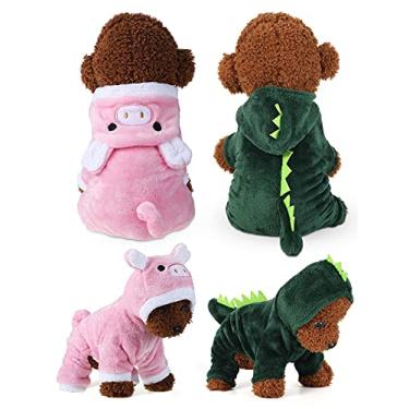 Imagem de Dreaflet 2 peças fantasia de cachorro fofo roupas de gato rosa design de porco fantasia fantasia de dinossauro roupas para filhotes e gatinhos (pequeno)