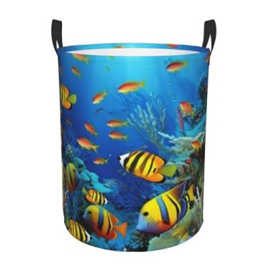 Imagem de The Underwater World Cesta de roupa suja para peixes tropicais, dobrável, impermeável, cesto de armazenamento de roupas com alças, pano Oxford, organizador de brinquedos, cesta para banheiro