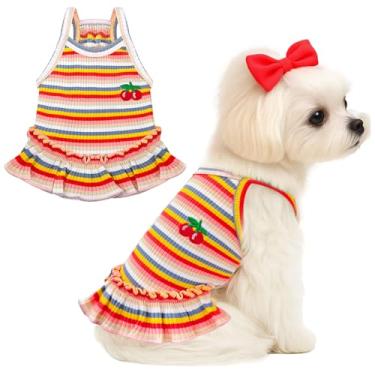 Imagem de XGDMEIL Lindo vestido de cachorro pequeno para meninas e mulheres, roupas para cães primavera verão para animais de estimação filhotes e gatos listrados para Shih Tzu Yorkies Chihuahua maltês (laranja