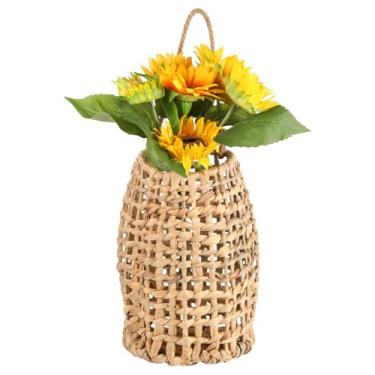 Imagem de Cesta de flores de tecido rústico, cesta de pendurar na porta, cesta de armazenamento pendurada em casa de fazenda, jacinto de água natural feito à mão