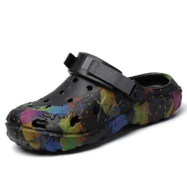 Imagem de Tamancos masculinos Color Splash EVA – Sapatos de jardim leves e respiráveis com alça ajustável, sandálias de verão antiderrapantes à prova d'água para praia, quintal e uso diário, Preto, 45 BR
