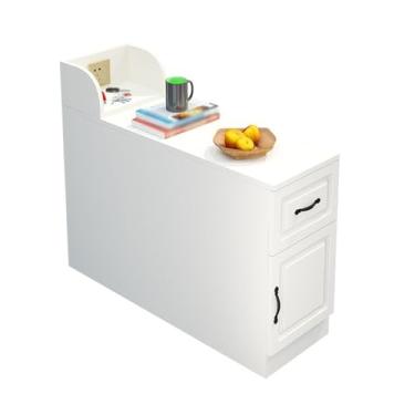 Imagem de Mesa lateral de sofá, mesa lateral europeia, armário lateral, mesa de centro, mesa de canto, armário estreito, luz, apoio de braço lateral luxuoso, armário de sofá, armário lateral criativo (branco