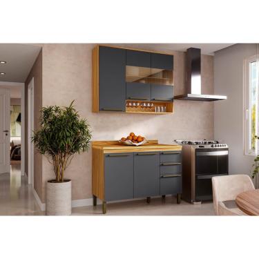 Imagem de Kit Cozinha Modulada 2 Peças Nápoli Prime (1Aéreo+1Balcão) C2P04 Amendoa/Chumbo-Ronipa