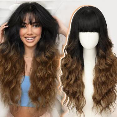 Imagem de Peruca AISI HAIR preta a marrom longa ondulada sintética para mulheres