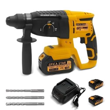 Imagem de Martelete Rotativo 21V Furadeira Martelete com 2 Baterias Martelete a Bateria com 3 Brocas para Perfuração em Concreto, Tijolo e Aço