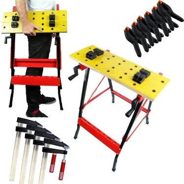 Imagem de Kit Bancada Ferramentas + 4 Grampo Sargento F + 6 Grampos