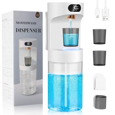 Imagem de Dispensador Automático de Enxaguante Bucal para Banheiro, Dispensador Automático de Enxaguante Bucal Recarregável, Branco, Dois Copos Magnéticos