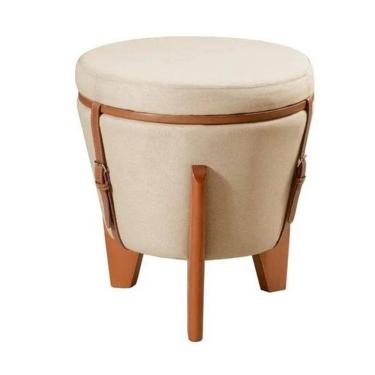 Imagem de Kit 2 puffs decorativo baú flex tampo para mesa centro linho