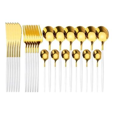 Imagem de Faqueiro de luxo slim branco talheres de aço inoxidavel 24pç