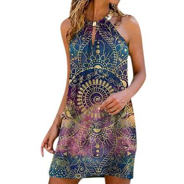 Imagem de Vestido feminino verão casual moda metal pendurado pescoço estampado s