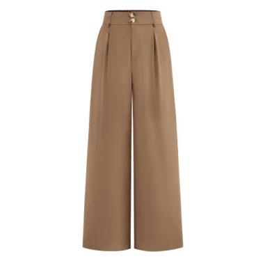 Imagem de Calça social feminina de cintura alta BTFBM 2025 cáqui