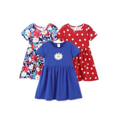 Imagem de Vestido PATPAT Toddler Girl Floral Skater, pacote com 3 unidades, verã