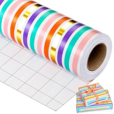 Imagem de Rolo de papel de embrulho Yarcony Rainbow Stripes 43cm x 10m