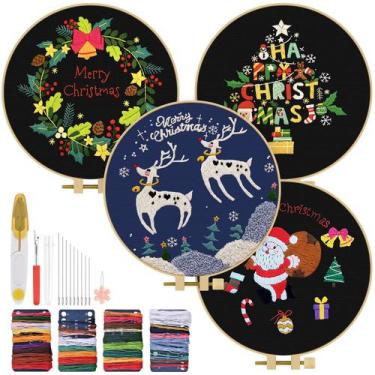 Imagem de Kit de Bordado TINDTOP Navidad 4 Piezas DIY con Hilos y Bastidor