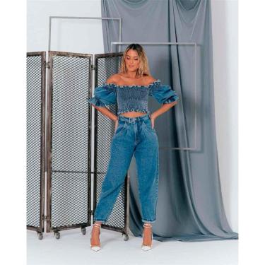 Imagem de Calça Alcance Jeans baggy Jeans Médio Azul - 40-Feminino