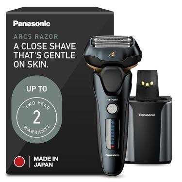 Imagem de Panasonic Barbeador elétrico para homens, barbeador elétrico, ARC5 com estação de limpeza e carregamento automático premium, barbeador seco e molhado, barbeador sem fio, com aparador