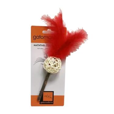 Imagem de JAMBO PET Brinquedo para Gatos, Varinha de Matatabi 100% Natural, com Pena Vermelha, Média