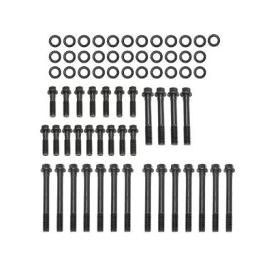 Imagem de 34 peças de parafusos cilíndricos de aço de bloco pequeno SBC de alumínio Chevy 350 383 400 W/ARRUELAS, 14 parafusos de cabeça de comprimento longo, 4 de comprimento médio, 16 curtos, T134-3601