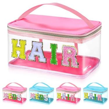 Imagem de Bolsa de maquiagem libfrnt Chenille Letter Clear Waterproof TPU