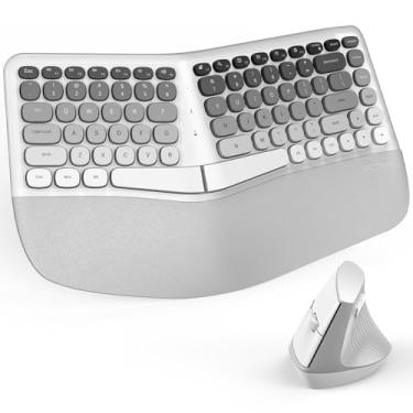 Imagem de MOFII Combo de teclado e mouse ergonômicos sem fio, teclado curvo dividido com apoio acolchoado para pulso/palma da mão, mouse vertical Ergo com 3 DPI ajustáveis, 6 botões, Plug & Play para PC/laptop
